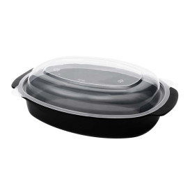 Oval Food Container in PP Black with Lid 750ml 15,4x22,6cm (50 Units)