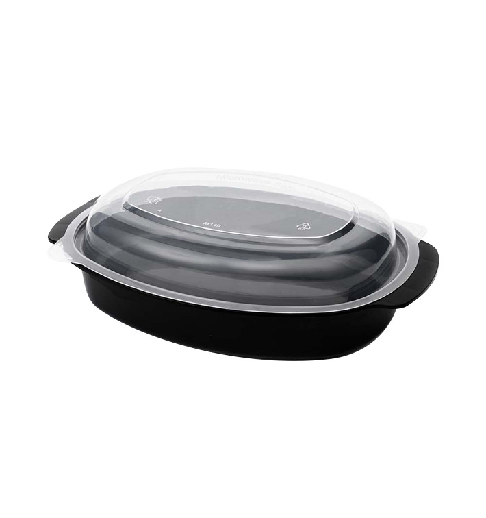 Oval Food Container in PP Black with Lid 750ml 15,4x22,6cm (300 Units)