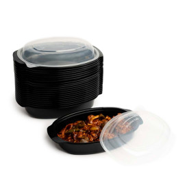 Oval Food Container in PP Black with Lid 750ml 15,4x22,6cm (300 Units)