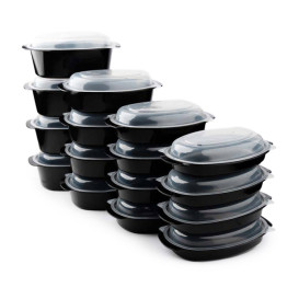 Oval Food Container in PP Black with Lid 750ml 15,4x22,6cm (300 Units)