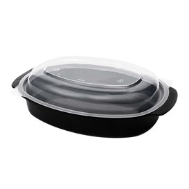 Oval Food Container in PP Black with Lid 950ml 15,4x22,6cm (50 Units)