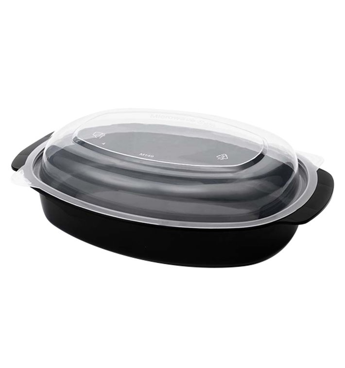 Oval Food Container in PP Black with Lid 950ml 15,4x22,6cm (300 Units)
