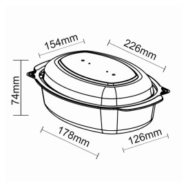 Oval Food Container in PP Black with Lid 950ml 15,4x22,6cm (50 Units)