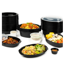 Oval Food Container in PP Black with Lid 750ml 15,4x22,6cm (300 Units)