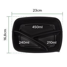 Plastic Deli Container PP 3C Black 900ml 23x17x5cm (300 Units)