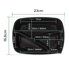 Plastic Deli Container PP 3C Black 900ml 23x17x5cm (300 Units)