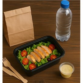Rectangular Container in PP Black with Lid 500ml 17,3x11,9cm (50 Units)
