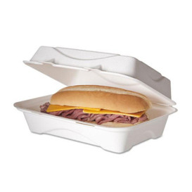 Sugarcane Hinged Container White 23x15x7,5cm (250 Units)