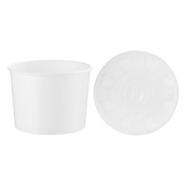 Paper Container with Plastic Lid White PP 488ml (25 Units)