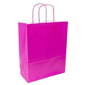 Fuchsia paper bag with handles 90g/m² 28+10x22 cm (250 Units)