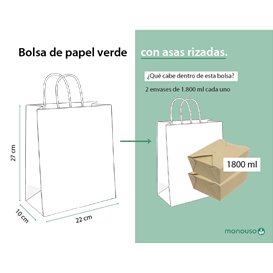 Paper Bag with Handles Green 90g/m² 28+10x22 cm (25 Units)