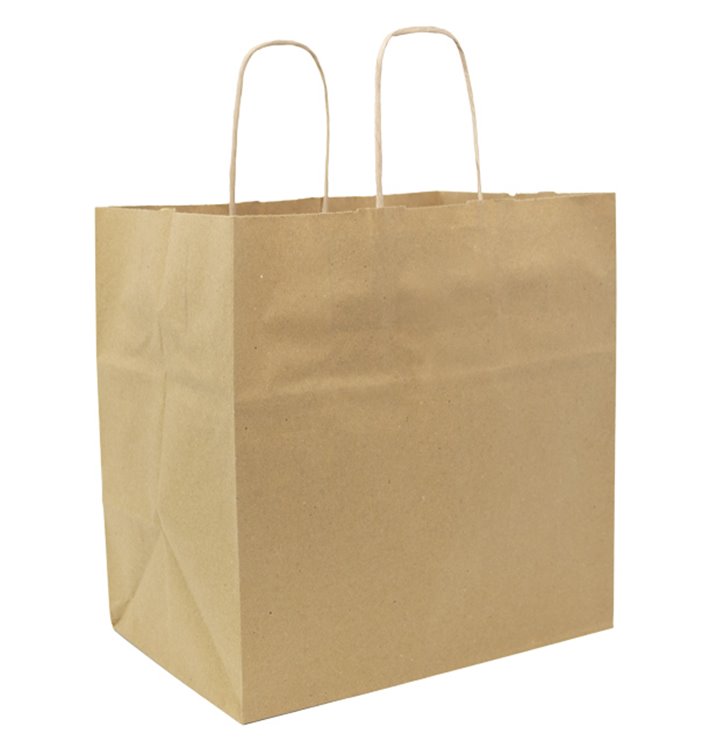 Paper Bag with Handles Kraft Flat 70g/m² 25+17x26cm (50 Units) 