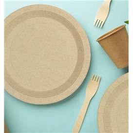 Paper Plate Round Shape Greaseproof Kraft Ø22cm 195g/m² (450 Units)