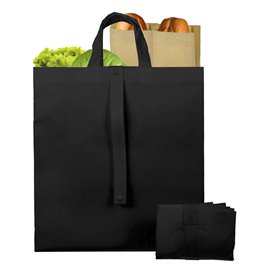 Non-Woven PREMIUM Foldable Foldable Bag with Short Handles Black 40+15x40cm (25 Units)
