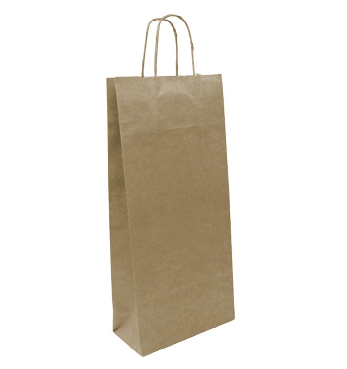Paper Bottle Bag with Handles Kraft 18+8x39cm (300 Units)