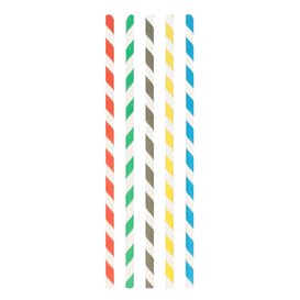 Paper Straw Straight Striped Wrapped With a  Sleeve Ø8mm 23,5cm (100 Units)