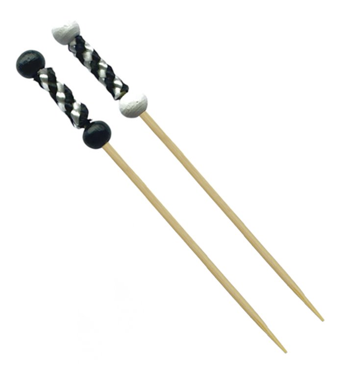 Bamboo Food Pick Black and White Design 12cm (1.200 Units)