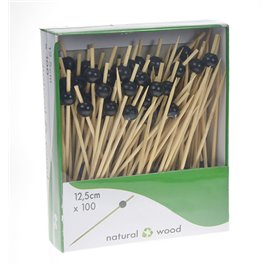 Bamboo Food Pick "Big Ball" Design Black 12,5cm (100 Units)  