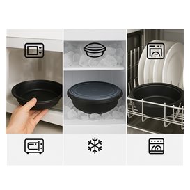 Plastic Deli Container PP Black 1000ml Ø23cm (150 Units)