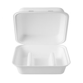 3-Compartment Fiber Taco Clamshell with Lid White 41x48x40cm (300 Units)