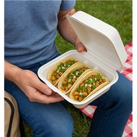 3-Compartment Fiber Taco Clamshell with Lid White 41x48x40cm (50 Units)