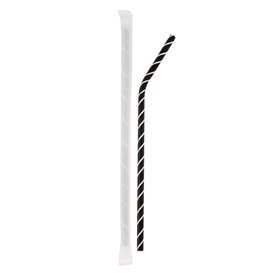 Paper Bendy Straw Pack Black White Stripes Wrapped  Ø0,6cm 21cm (6.000 Units)