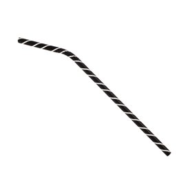 Paper Bendy Straw Pack Black White Stripes Wrapped  Ø0,6cm 21cm (6.000 Units)