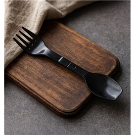 Duo Reusable Spork Durable Fork/Spoon PP Black 12cm (500 Units)