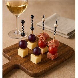 Bamboo Food Picks Black and White Design 9cm (1.200 Units)