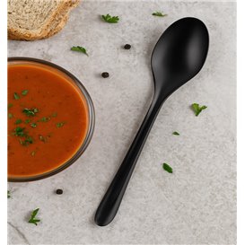 Reusable Soup Spoon in PP Black 15cm (50 Units)