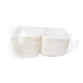 3-Compartment Fiber Taco Clamshell with Lid White 20x20x7,5cm (50 Units)