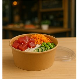 Paper Kraft-Kraft Soup Bowl with PET Lid 750ml Ø15cm (50 Units)