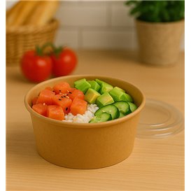 Paper Kraft-Kraft Soup Bowl with PET Lid 750ml Ø15cm (250 Units)