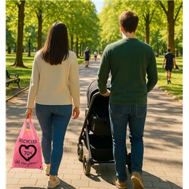 Reusable Plastic T-Shirt Bag Pink 42x53cm 50µm (1 Kg) 