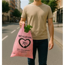 Reusable Plastic T-Shirt Bag Pink 42x53cm 50µm (1 Kg) 