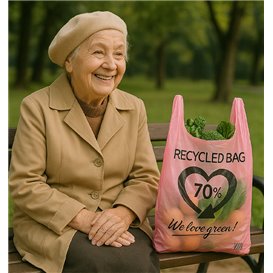 Reusable Plastic T-Shirt Bag Pink 42x53cm 50µm (20 Kg)