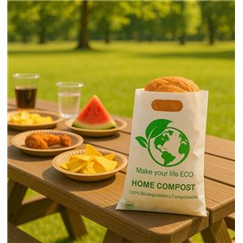 Die-Cut Handle Plastic Bags Bio Home Compost 20x33cm 20µm (100 Units)