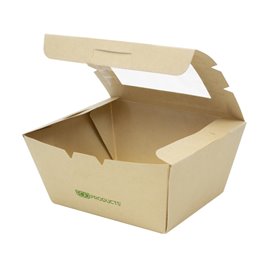 Bamboo Paper Food Box Kraft with Window 11,5x9x6,5cm 700ml (50 Units)