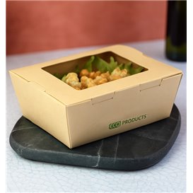 Bamboo Paper Food Box Kraft with Window 11,5x9x6,5cm 700ml (200 Units)