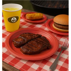 Plastic PS Reusable Plate Flat Red Ø220mm (25 Units)