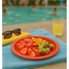 Plastic PS Reusable Plate Flat Red Ø220mm (25 Units)