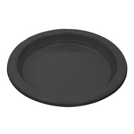 Plastic Plate PS Reusable Flat Black Ø165mm (450 Units)