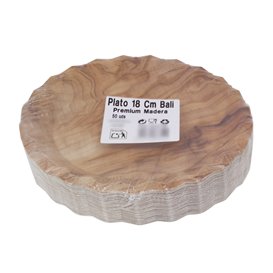 Paper Plate with Wood Print “Bali” Ø18cm 290g/m² (500 Units)