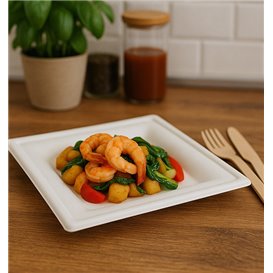 Sugarcane Plate Square White 20x20cm (50 Units) 