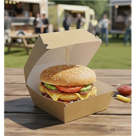 Paperboard Burger Box Kraft Mega Double Closing 15,5x15,5x10cm (50 Units)