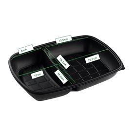 Reusable Plastic Container in PP Black 2C 1300ml 28x20x4cm (150 Units)