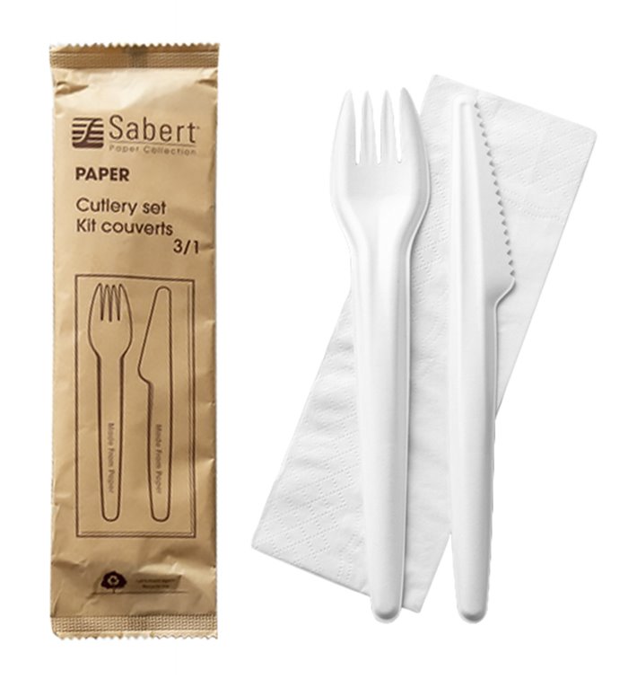 Kraft Cardboard Cutlery Kit Fork ,Knife and Napking (50 Units)