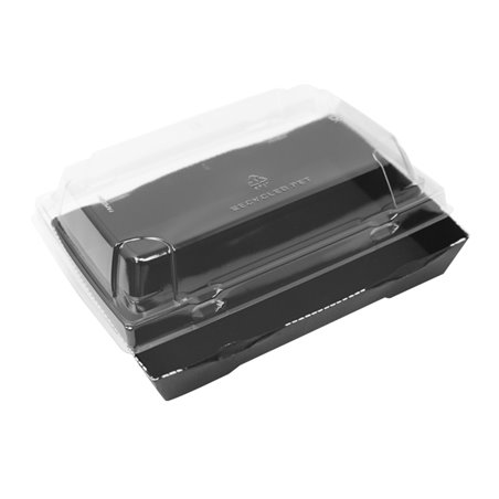 Black cardboard sushi box closed with lid