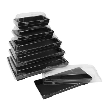 Black cardboard sushi box presented with menu