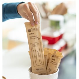 Kraft Cardboard Cutlery Kit Fork ,Knife and Napking (50 Units)